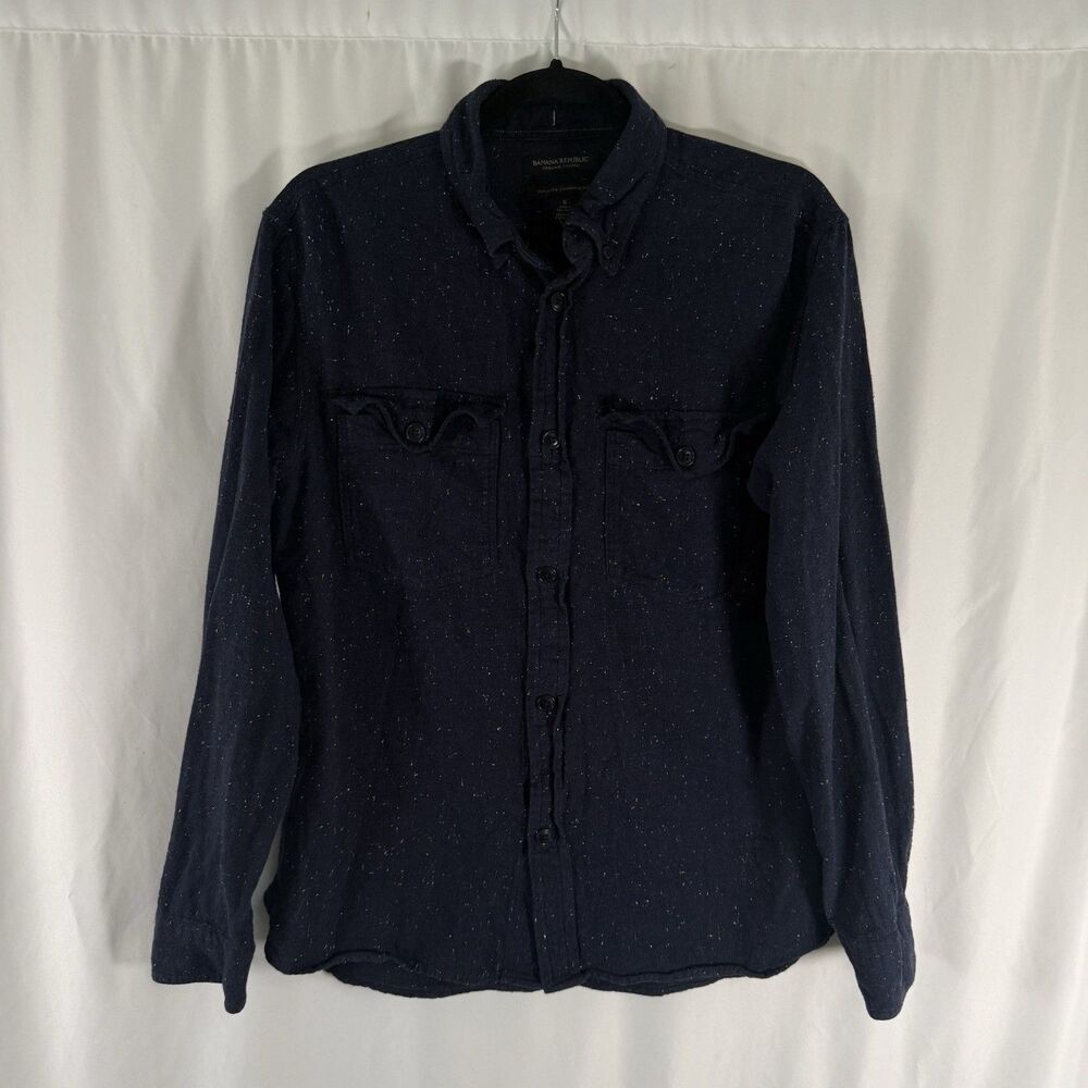 Banana Republic Untucked Shirt Men's Small Blue Speckled Standard Organic Cotton